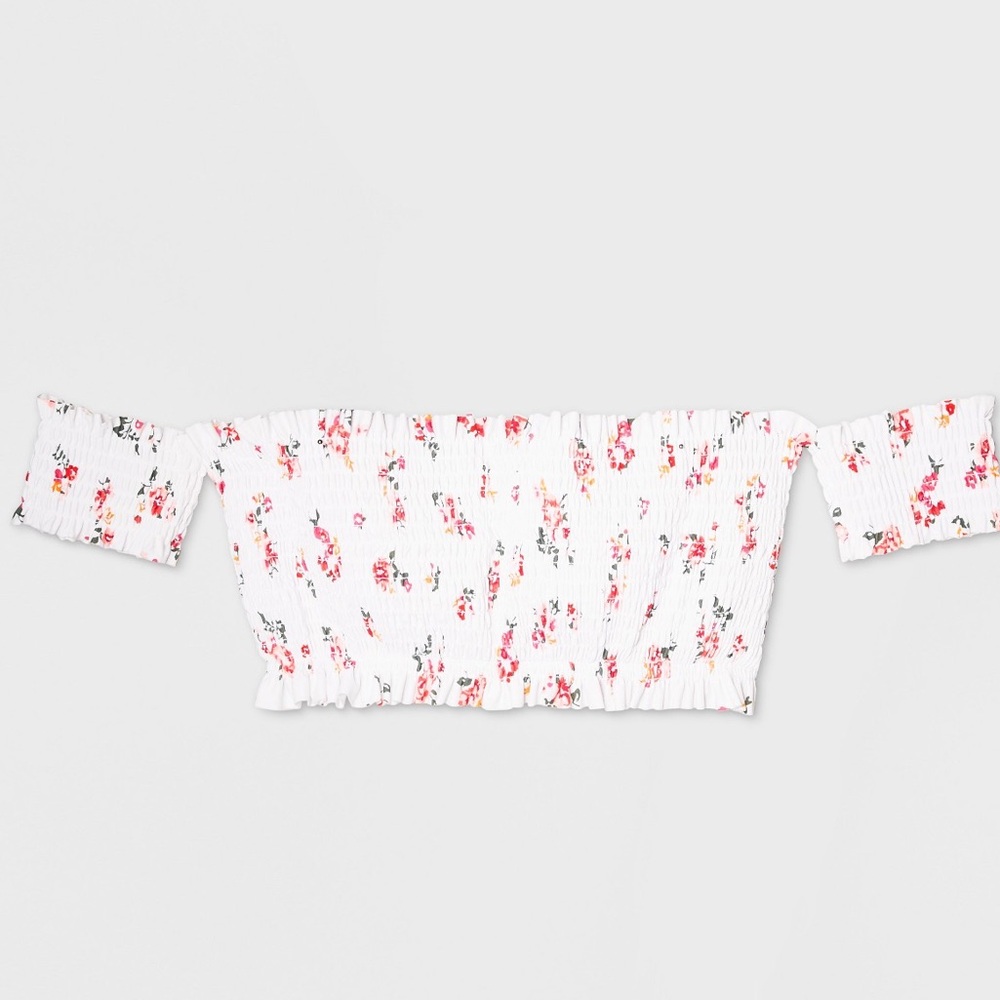 Xhilaration Smocked Off the Shoulder Floral Bikini Top